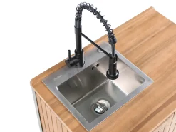 Mobile da cucina per esterni con lavello IVREA Legno di acacia certificato Marrone/Nero
