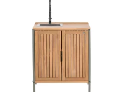 Mobile da cucina per esterni con lavello IVREA Legno di acacia certificato Marrone/Nero