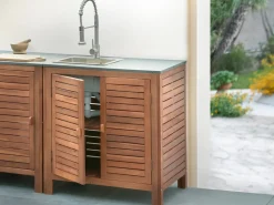 Mobile da cucina per esterni con lavello BRUCOLI Legno d'acacia Marrone/Argento
