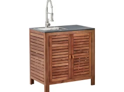 Mobile da cucina per esterni con lavello BRUCOLI Legno d'acacia Marrone/Argento