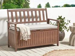 Panca da giardino con cuscino SOVANA 120 cm con contenitore Legno d'acacia Grigio chiaro