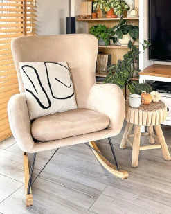 Poltrona a dondolo ELLAN Velluto Beige