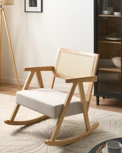 Poltrona a dondolo RYA Legno Marrone chiaro/Beige chiaro