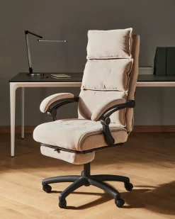 Poltrona da scrivania Poggiapiedi a scomparsa EATON Ciniglia Beige