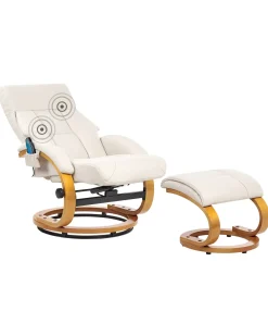 Poltrona massaggiante FORCE con poggiapiedi Pelle sintetica Beige chiaro
