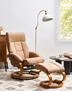 Poltrona massaggiante FORCE con poggiapiedi Pelle sintetica Beige sabbia