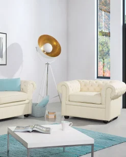 Poltrona CHESTERFIELD Pelle naturale Beige chiaro