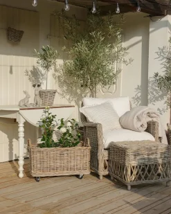 Poltrona da giardino RIBOLLA con poggiapiedi Rattan Naturale