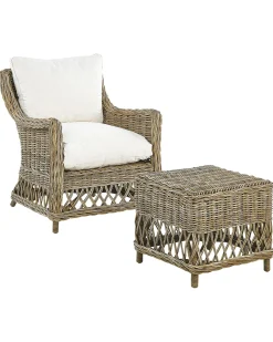 Poltrona da giardino RIBOLLA con poggiapiedi Rattan Naturale