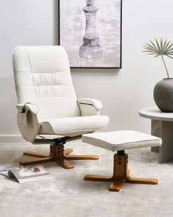 Poltrona massaggiante RELAXPRO con poggiapiedi Pelle sintetica Bianco sporco