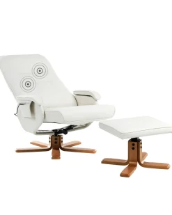 Poltrona massaggiante RELAXPRO con poggiapiedi Pelle sintetica Bianco sporco