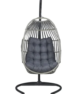 Poltrona sospesa con supporto da pavimento SESIA Rattan sintetico (PE) Grigio scuro