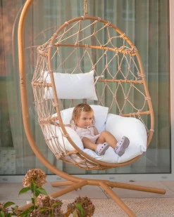 Poltrona sospesa con supporto da pavimento ADRIA Metallo Beige