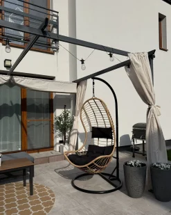 Poltrona sospesa con supporto da pavimento PINETO Rattan sintetico (PE) Naturale