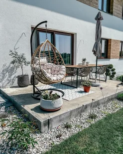 Poltrona sospesa con supporto da pavimento ARSITA Rattan sintetico (PE) Naturale