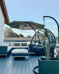 Poltrona sospesa con supporto da pavimento ASPIO Rattan sintetico (PE) Nero