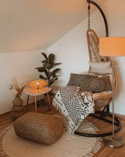 Poltrona sospesa con supporto da pavimento ATRI II Rattan sintetico (PE) Naturale