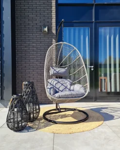 Poltrona sospesa con supporto da pavimento CASOLI Rattan sintetico (PE) Grigio