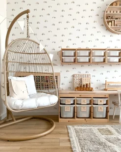 Poltrona sospesa con supporto da pavimento ALLERA Rattan sintetico (PE) Beige