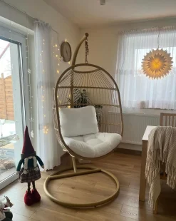 Poltrona sospesa con supporto da pavimento ALBA Rattan sintetico (PE) Naturale