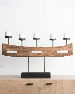 Portacandele GUATEMALA Legno di pino 36 cm Marrone