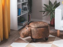 Pouf animaletto contenitore HIPPO Pelle sintetica Marrone Ippopotamo
