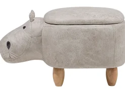 Pouf animaletto contenitore HIPPO Pelle sintetica Grigio chiaro Ippopotamo