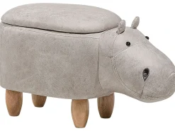Pouf animaletto contenitore HIPPO Pelle sintetica Grigio chiaro Ippopotamo