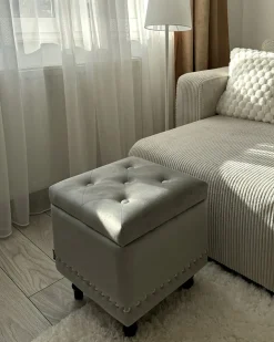 Pouf contenitore LORETTO Velluto Grigio chiaro