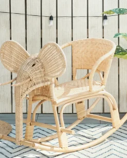 Sedia a dondolo per bambini Elefante AMPOLLINO Rattan Naturale