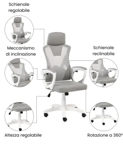 Sedia da ufficio IGNIS Pelle sintetica Grigio chiaro
