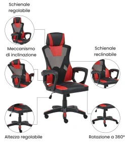 Sedia da ufficio IGNIS Pelle sintetica Rosso
