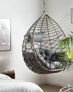 Sedia sospesa da fissare al soffitto ARSITA Rattan sintetico (PE) Grigio
