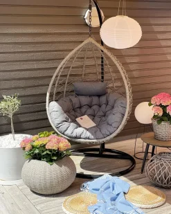 Sedia sospesa da fissare al soffitto ARSITA Rattan sintetico (PE) Grigio