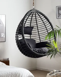 Sedia sospesa da fissare al soffitto TOLLO Rattan sintetico (PE) Nero