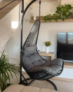 Sedia sospesa da fissare al soffitto ATRI II Rattan sintetico (PE) Nero