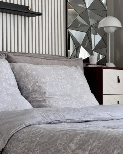 Set Copripiumino MORNINGSIDE Raso di Cotone 135 x 200 cm Grigio