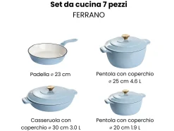 Set da 7 pezzi in ghisa FERRANO Azzurro Blu