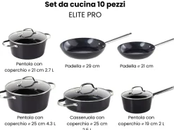 Set di 10 padelle ELITE PRO Nero
