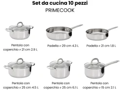 Set di 10 padelle PRIMECOOK Acciaio inox Argento