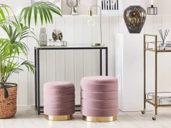 Set di 2 pouf contenitore GARLAND Velluto Rosa