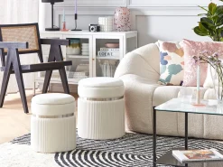 Set di 2 pouf contenitore CAMDENTON Velluto Bianco sporco