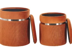 Set di 2 pouf contenitore CAMDENTON Velluto Arancione