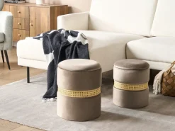 Set di 2 pouf contenitore MEDFORD Velluto Tortora