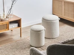 Set di 2 pouf contenitore BEREA Bouclé Bianco sporco