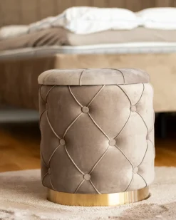 Set di 2 pouf contenitore PUEBLO Velluto Tortora