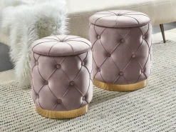 Set di 2 pouf contenitore PUEBLO Velluto Tortora