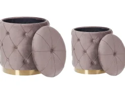 Set di 2 pouf contenitore PUEBLO Velluto Tortora
