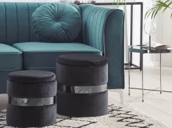 Set di 2 pouf contenitore DORIS Velluto Nero