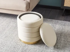 Set di 2 pouf contenitore GARLAND Velluto Beige chiaro